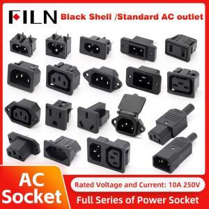 FILN IEC320 3핀 빨간색 LED 250V 로커 스위치 10A 퓨즈 암수 입력 플러그 커넥터 소켓 마운트 전기 AC
