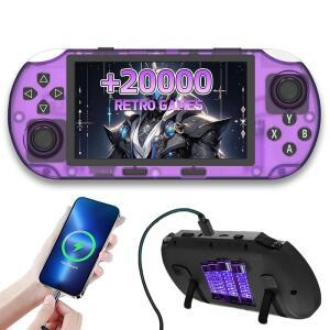 SF3000 레트로 핸드헬드 게임 콘솔 20000개 이상의 게임 HD TV 출력 게이밍 전자책 / 음악 비디오 재생 휴대폰 긴급 충전 14개의 에뮬레이터 4.5인치 IPS 화면 듀얼 코어 프로세서 (퍼플)