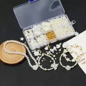 747개/박스 꽃 별 하트 ABS 모조 진주 비즈 4/6mm 라운드 귀걸이 목걸이 팔찌 보석 제작 재료