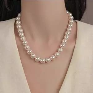 여성용 클래식 천연담수 진주 목걸이 6mm-10mm 실버 여자 악세사리 G518-078