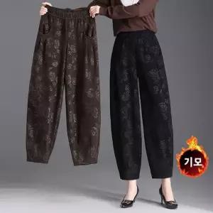 50대 60대 할머니 꽃바지 와이드핏 배기팬츠 가을 겨울 편안한 따뜻한 기모 밴딩 긴바지 빅사이즈