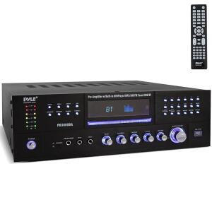 Pyle 4 채널 블루투스 홈 앰프 - 전면 로딩 DVD/CD 플레이어 3000W 피크 스테레오 수신기 에코 FM 라디오 옵티컬 인 USB RCA 컴포지트 LED 레벨 미터 랙 마운트 PD3000BA 2 마이크 입력