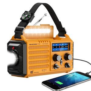 NOAA 기상 알림 기능이 탑재된 EOXSMILE 긴급 무전기 태양광 핸드 크랭크 휴대용 | AM/FM 단파 5000MAH 충전식 배터리 USB 충전기 손전등 가정 및 야외 생존용 SOS 알람(정전 시)