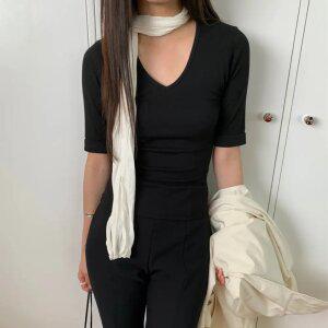 꽈배기 주름 머플러 미니 롱 목도리 얇은 무지 링클 스카프