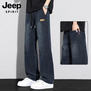 JEEP SPIRIT 남성 빈티지 워싱 와이드 데님 팬츠 밴딩 스트링 루즈핏 청바지