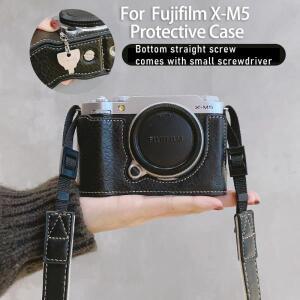 Fujifilm X-M5 하프 바디 베이스 숄더 스트랩 방진 휴대용 카메라 액세서리 용 레트로 PU 가죽 보호 케이스