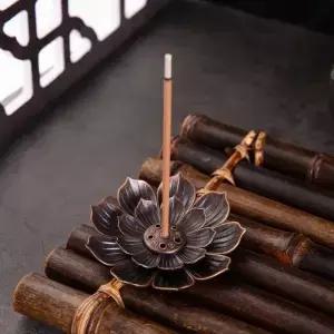 새로운 1PC 합금 향 버너 스틱 홀더 플레이트 불교 연꽃 향로 청동 Nasturtium
