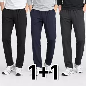 (1+1) 남성 남자 가을 간절기 스판 캐쥬얼 츄리닝 편한 트레이닝 밴딩 고무줄 일자 9부 긴 바지 팬츠