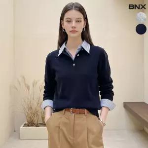 셔츠 레이어드 카라넥 니트