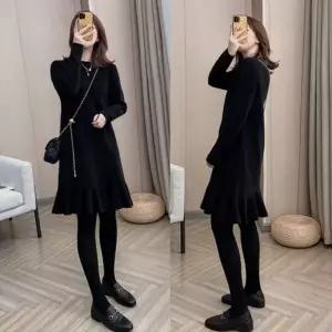 [다잇템]포인트 데일리 밑단프릴 니트원피스_블랙 크림 레드 다잇템_26972599_