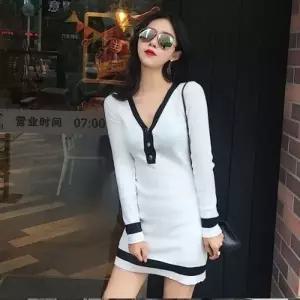 [다잇템]미니멀 데일리 설렘 배색 브이넥 슬림핏 니트 미니 원피스 다잇템
