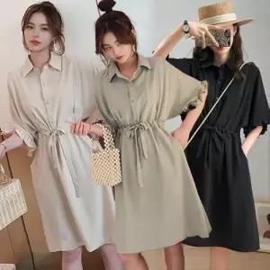 여성 여름원피스 미으 반팔원피스 카라 셔 허리밴딩