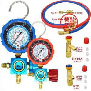 R410A R22 R134a 에어컨 게이지 냉매 매니폴드 압력계 밸브 800psi/500psi(시각적 거울 포함)