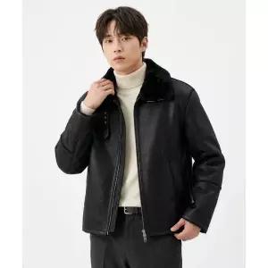 DRAW FIT 오버사이즈 스웨이드 라인 무스탕 자켓 [ALL BLACK]
