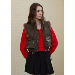 배색 퍼 밑단 시보리 다운 베스트 ER4NV961