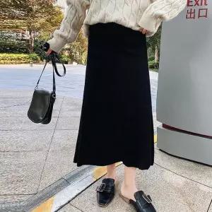 [RGLN4NQ0]데일리 여성 쫀쫀한 허리밴딩 니트 롱 스커트