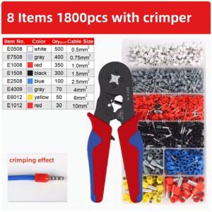 800 1200 1800PCS 단일 상자 VE 관형 압착 단자 펜치 키트 포함 케이블 전기 커넥터 와이어 커넥터