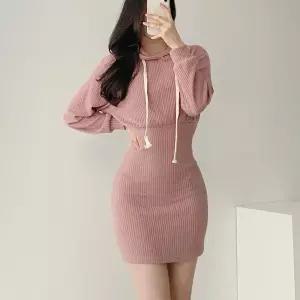 OP12939 여자 캐주얼 골지 후드원피스 가오리 긴팔 미니원피스 (0929)