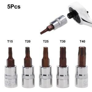 5개 별 드라이버 비트 1/4인치 드라이브 소켓 헤드 공구 T15 T20 T25 T30 T40 렌치 어댑터