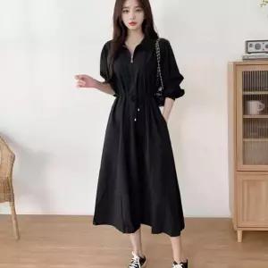 KAA 2677 여자프론트지퍼카라롱원피스 셔츠원피스 하객룩 외출복 출근룩 블랙 Z-87510
