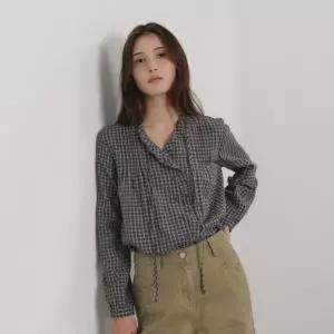 [롯데백화점]올리브데올리브 체크핀턱 프릴블라우스 OW6AB917