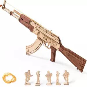 ROKR 3D 퍼즐 나무 모델 AK47 고무 밴드 슈터 빌딩 키트 DIY 목재 공예 남성 위한 멋진 취미 조립 선물