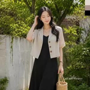 옷자락 미니멀 KSS 8936 여자린넨 버튼크롭반팔자켓 미니멀