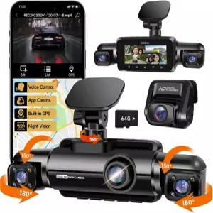 니데소 360 대시캠 전면 및 후면 인사이드 4채널 FHD 4 1080P WiFi GPS 음성 제어 자동차 카메라