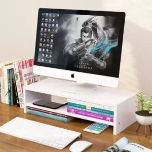 우드 화이트 2단 모니터 받침대선반 선반대 용품 받치대 컴퓨터 PC
