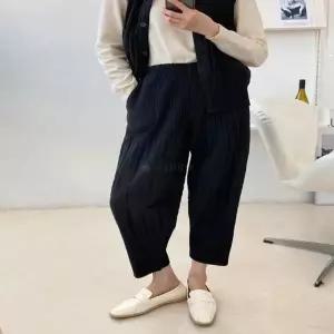 여성 겨울 누비 와이드 배기핏 항아리 포켓 밴딩 바지 팬츠