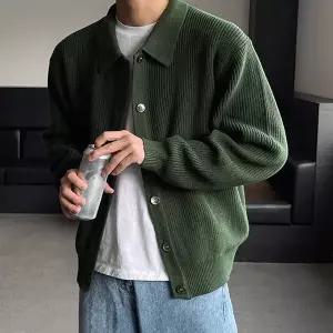 3컬러 남성 하찌 골지 니트 카라넥 버튼 가디건