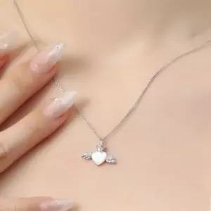 비쥬홀릭실버925백금도금자개엔젤하트목걸이