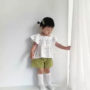 잔꽃자수 아동 린넨 블라우스 반바지세트 2 유아 코디