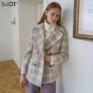 [르오트(LeOT)] 분위기있는 소프트 헤어리 울 블렌딩 체크코트-사이즈 55~88다양