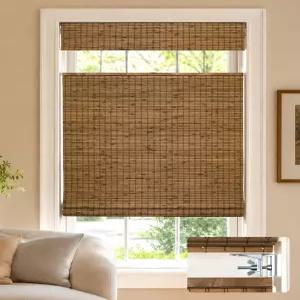 LazBlinds 대나무 로마 블라인드 무타공 87.6cm x 162.6cm 하이필드 티크