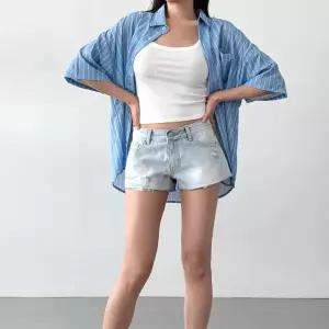 여자 구제 데님핫팬츠 워터밤 연청 컷팅 여름 청반바지 청바지