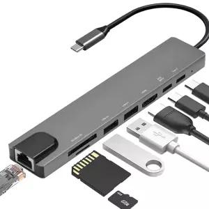 usb c타입 멀티 허브 8IN1/리더기/카드/USB/메모리/포트/노트북/확장/컴퓨터/학교/올인원/휴대용/케이블/PC