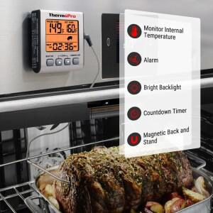 Thermopro TP16S 프로브 포함 주방 음식 온도계 타이머 고기 요리용 백라이트 그릴 오븐