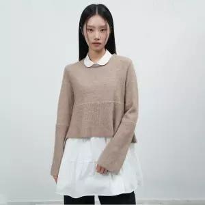 WOMAN 니트 레이어드 러플 셔츠 원피스 [BEIGE] / WBE4L15510
