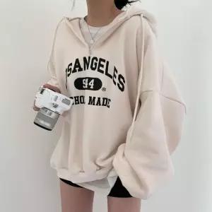 레터링 반집업 오버핏 후드티 여성 상의 지퍼 루즈핏