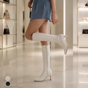슬림 스판 롱부츠 키높이 힐 8cm 집업 FW 수제부츠