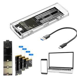 M.2 NGFF SATA 타입 C 3.1 하드 디스크 박스 10Gbps 투명 외장 SSD 케이스 어댑터 2230/2242/2260/2280용