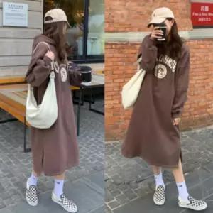 메이킹디자인포유여성 겨울 빅사이즈 캐주얼 기모 루즈핏 후드 롱 원피스