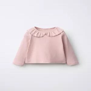 ZARA 리브드 피터팬 칼라 티셔츠 - 파스텔 로즈 1716/450/621 536690