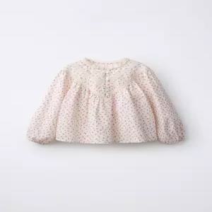 ZARA 플라워 프린트 레이스 트리밍 블라우스 - 베이지 핑크 6257/532/942 536687