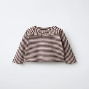 ZARA 피터팬 칼라 리브드 티셔츠 - 스트라이프 1716/450/104 536684