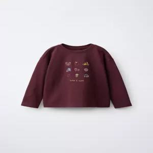 ZARA 스웨이드 메쉬 자수 디테일 티셔츠 - 가지 5048/311/610 536677