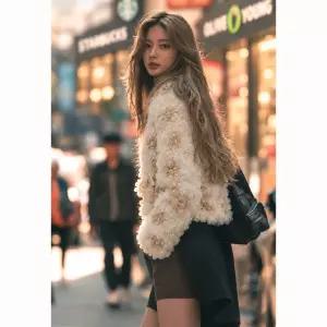  플라워 양털 에코퍼 숏재킷