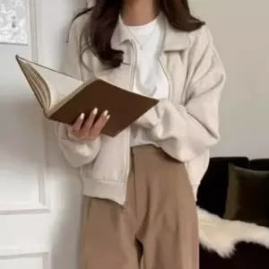 포인트 데일리 여자 간절기 봄가을 데일리 소프트 카라 점퍼 포인트