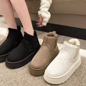 여성 5CM 통굽 스웨이드 겨울 숏 털부츠 착화감좋은 mPWD82B8C 기모안감 스판밴딩